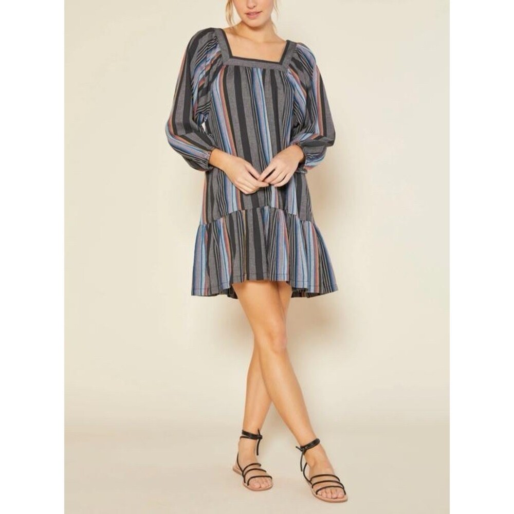 Outerknown Miro Dress Womens Multicolor Striped Square Neck Mini